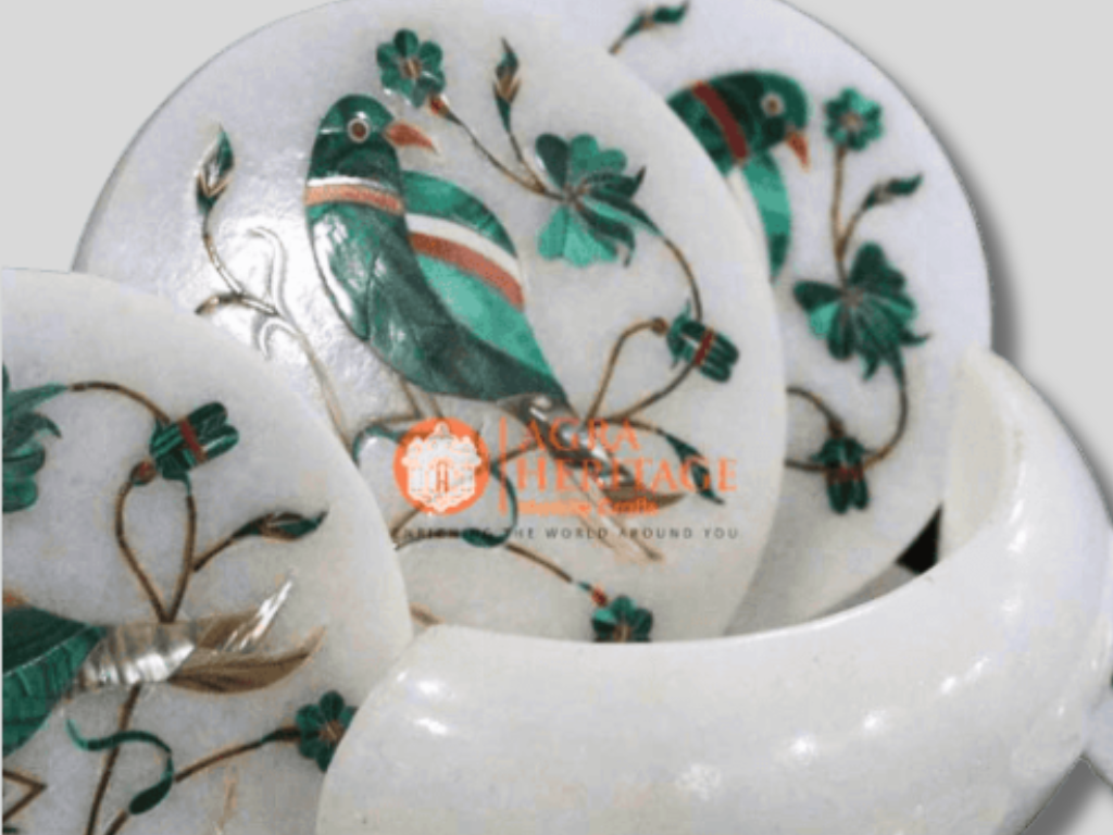 Handmade Malachite Parrot Design Drink Coaster Set